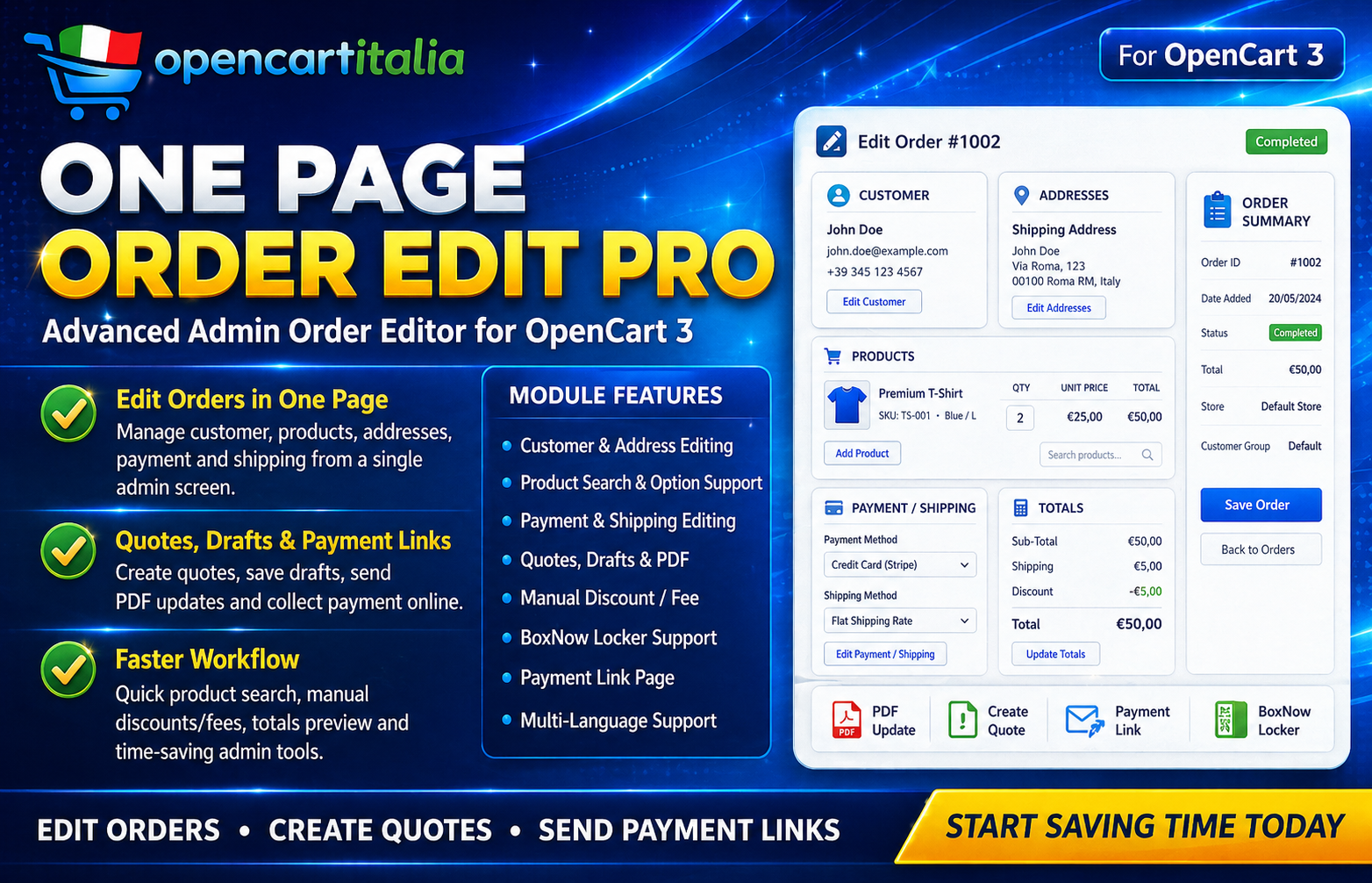 One Page Order Edit PRO – Advanced Admin Order Editor for OpenCart 3