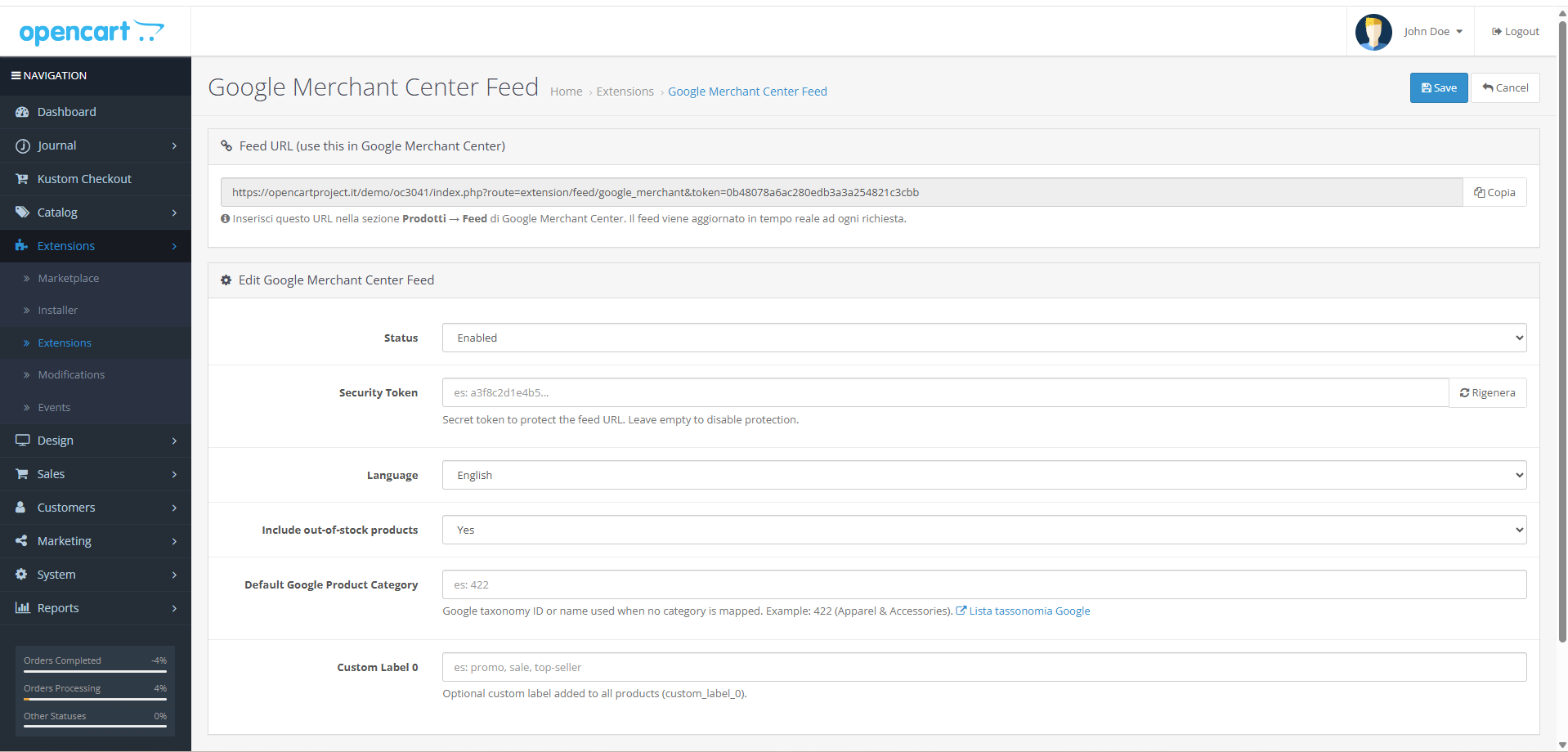 google merchant center Feed Opencart 3