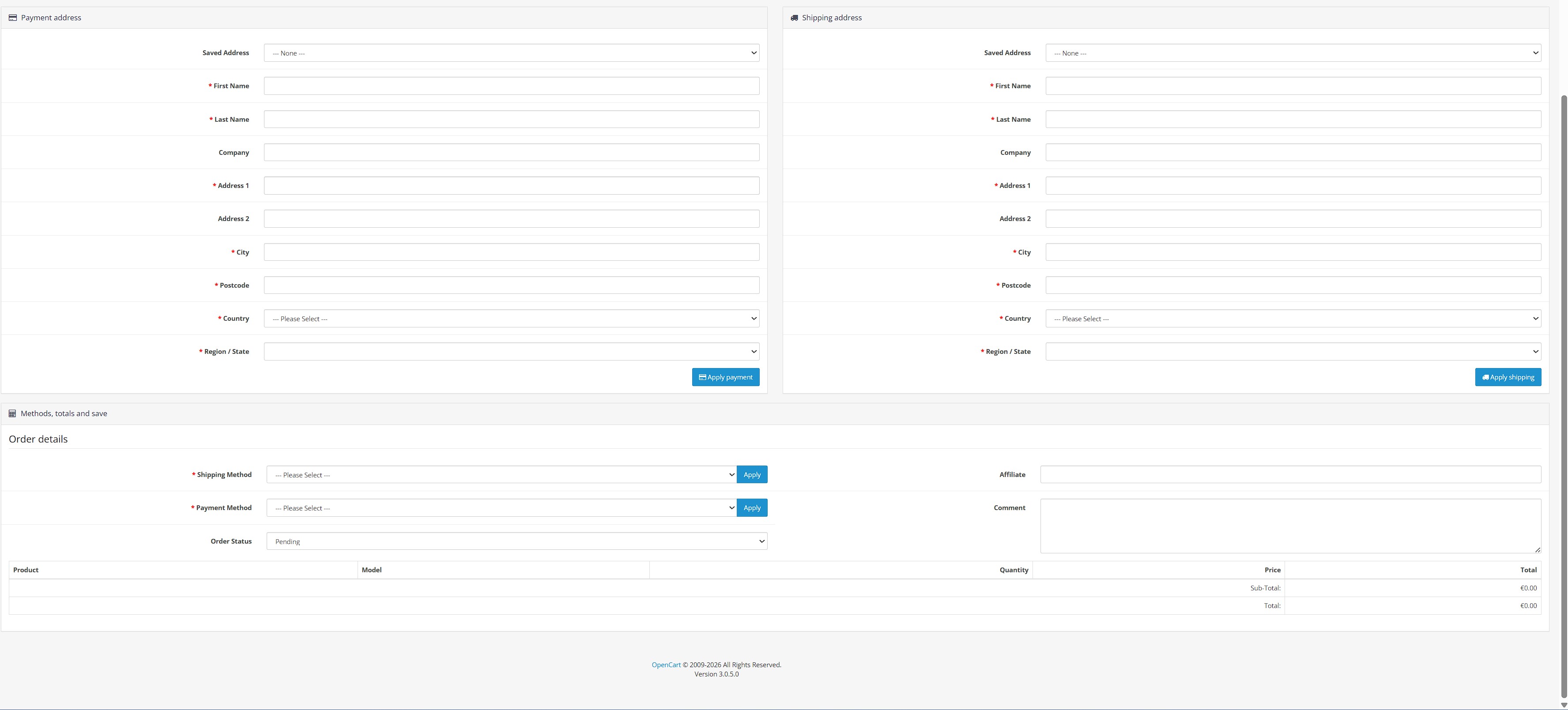 Opencart 3.x One Page Order Entry