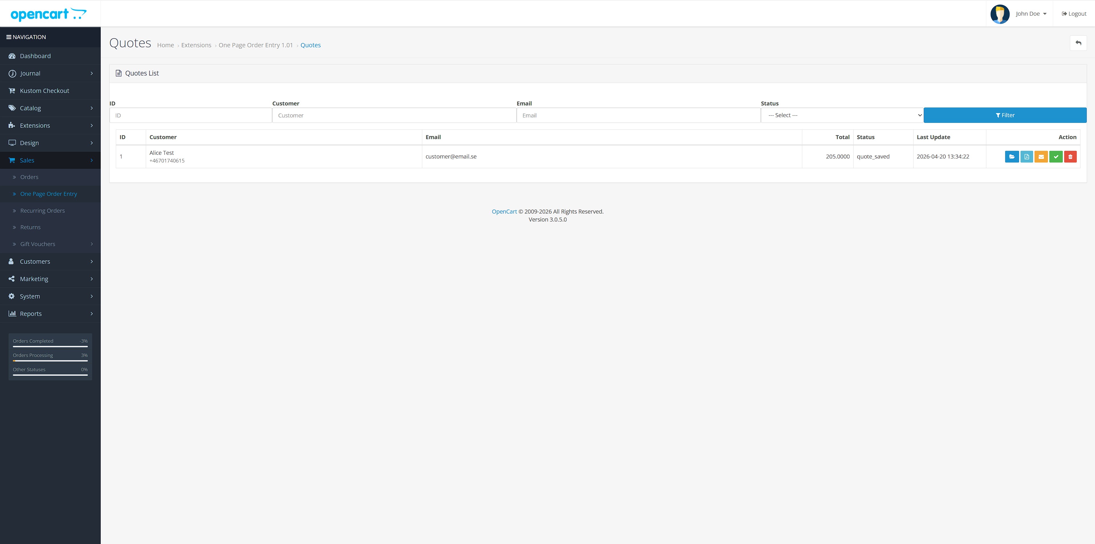 Opencart 3.x One Page Order Entry